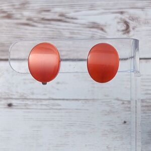 Vintage Clip On Earrings - Dainty Orangey Red Just Over 5/8"